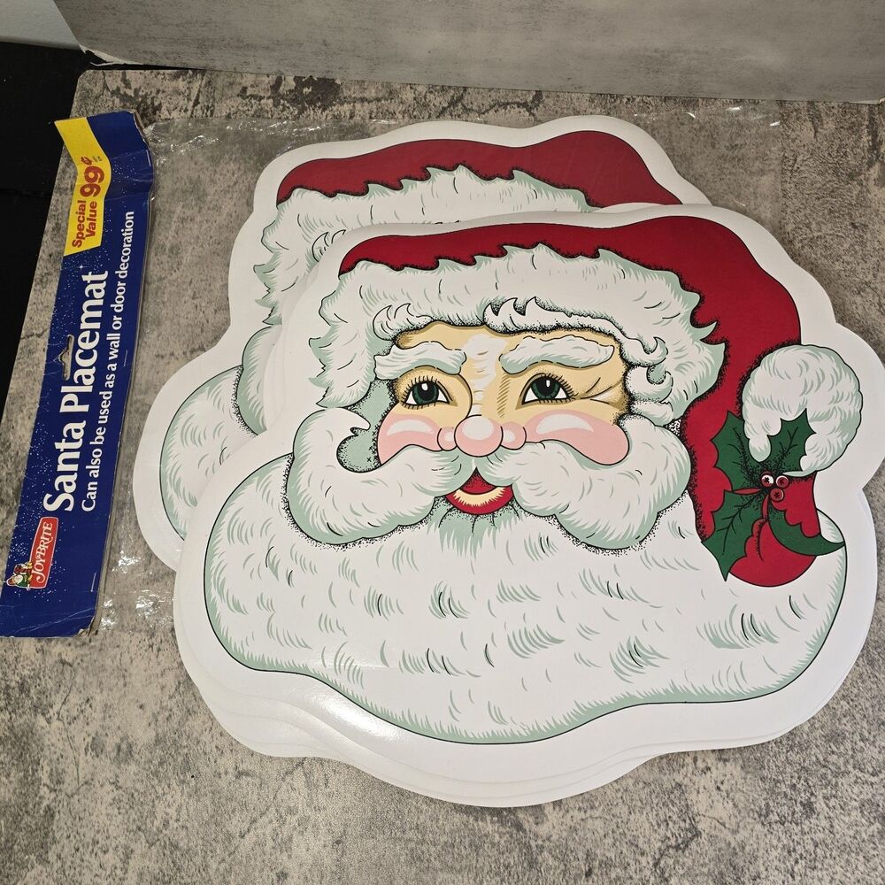 VTG  Vinyl Christmas Santa Claus Placemats (5) Joybrite Vintage Santa Kitschy